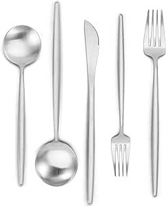 KassKa 40-Piece Silverware Set, Matte Flatware Set for 8, Stainless Steel Tableware Cutlery Set, Utensil Sets for Kitchen, Satin Finish, Dishwasher Safe