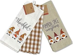 Serafina Home Thanksgiving Fun Kitchen Dish Towels: Fall Gnomes Variety Pack to Welcome You This Season