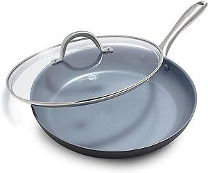 GreenPan Lima Hard Anodized Healthy Ceramic Nonstick 12" Frying Pan Skillet with Lid, PFAS-Free, Oven Safe, Gray