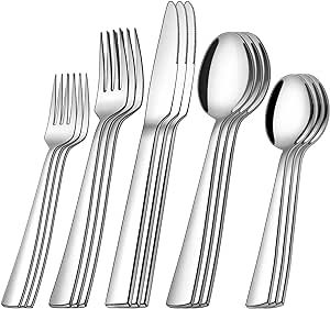 60-Piece Silverware Set Service for 12, Stainless Steel Flatware Cutlery Set, Kitchen Tableware Set, Utensil Set for Home and Restaurant, Knives Forks Spoons Set, Mirror Polished, Dishwasher Safe