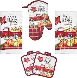 Lobyn Value Packs Oven Mitts and Pot Holders - Kitchen Towels and Dish Cloths Sets - Oven Mitts - Tea Towels - Dish Cloths Set (Truck)