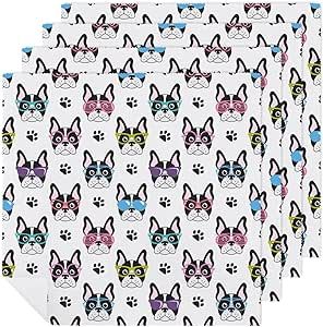 French Bulldogs with Glasses Printed Cloth Napkins Reusable Dinner Tablecloth for Restaurant Wedding Party 19 X 19 Inch