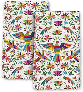 Cukemip Colorful Mexican Traditional Bird Flower Kitchen Towels Decorative Set of 2, Soft Absorbent Dish Towels Boho Hand Towels for Kitchen Farmhouse Holiday Home Decorations
