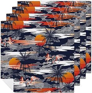 Abstract Sunset Coconut Tree Printed Cloth Napkins Reusable Dinner Tablecloth for Restaurant Wedding Party 19 X 19 Inch